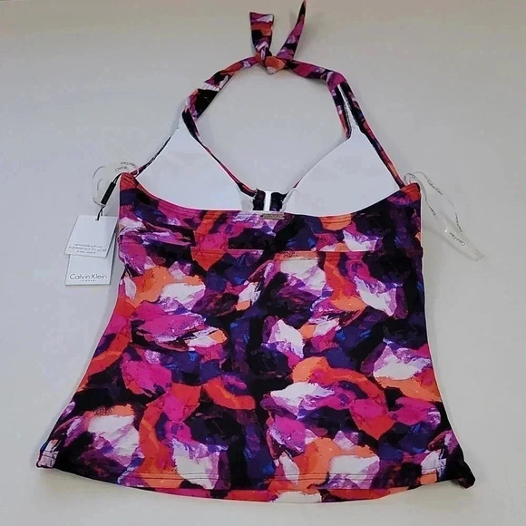 Calvin Klein Women's Graphic Floral Printed Bar Halter Tankini w/ Removable Soft - Picture 7 of 8